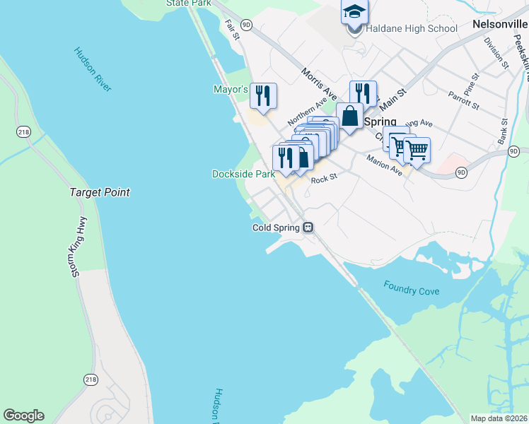 map of restaurants, bars, coffee shops, grocery stores, and more near 12 Main Street in Philipstown
