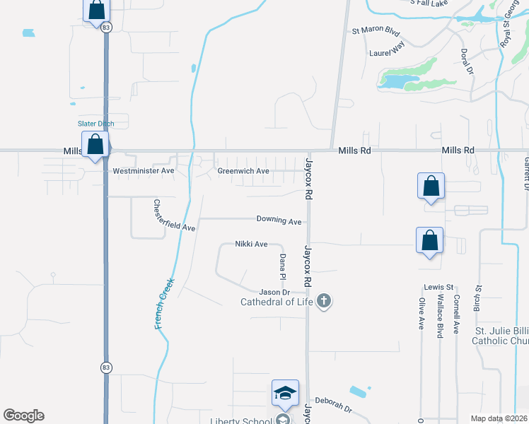 map of restaurants, bars, coffee shops, grocery stores, and more near 35219 Schoolhouse Lane in North Ridgeville
