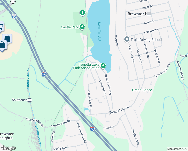 map of restaurants, bars, coffee shops, grocery stores, and more near 81 Fairview Road in Brewster