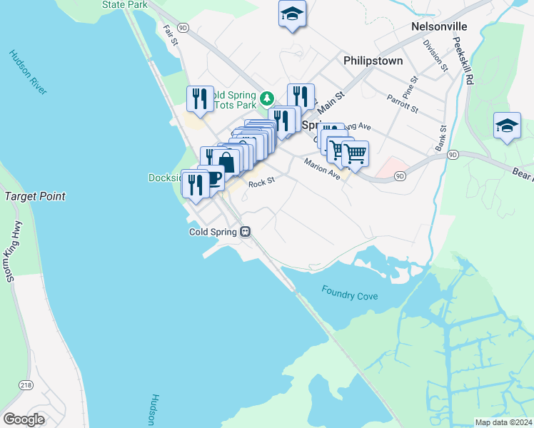 map of restaurants, bars, coffee shops, grocery stores, and more near 4 Forge Gate Drive in Cold Spring