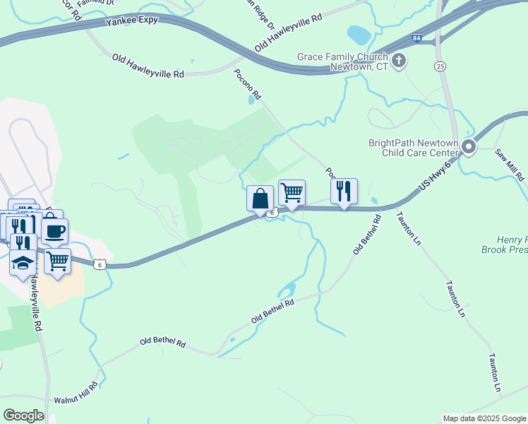 map of restaurants, bars, coffee shops, grocery stores, and more near 164 Mount Pleasant Road in Newtown