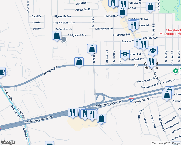 map of restaurants, bars, coffee shops, grocery stores, and more near 5338 Transportation Boulevard in Garfield Heights
