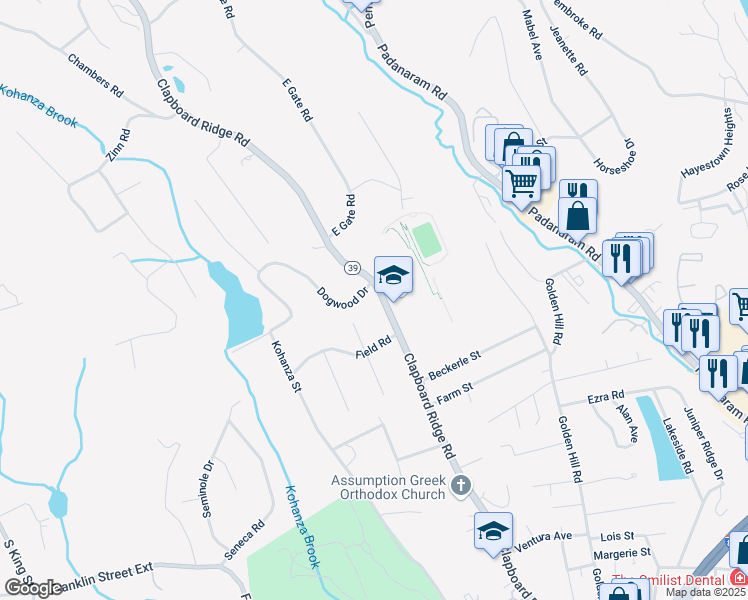 map of restaurants, bars, coffee shops, grocery stores, and more near 43 Connecticut 39 in Danbury