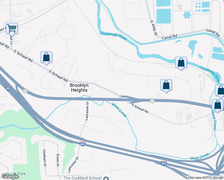 map of restaurants, bars, coffee shops, grocery stores, and more near 1010 East Schaaf Road in Brooklyn Heights