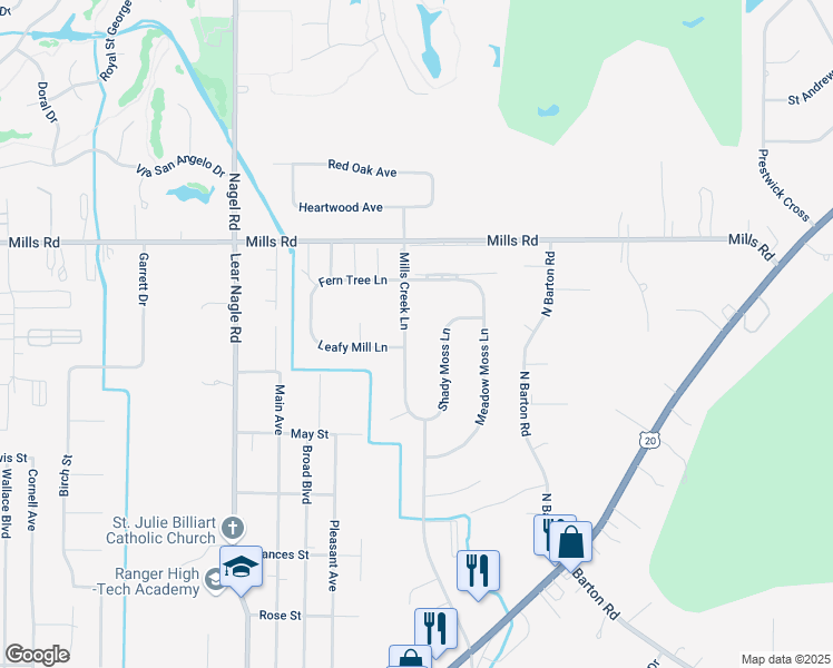 map of restaurants, bars, coffee shops, grocery stores, and more near 4957 Mills Creek Lane in North Ridgeville