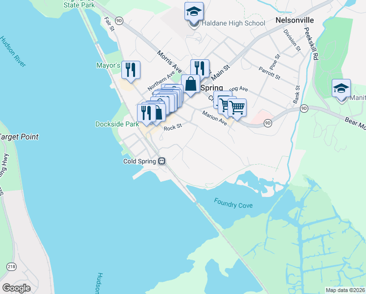 map of restaurants, bars, coffee shops, grocery stores, and more near 2 Constitution Drive in Cold Spring
