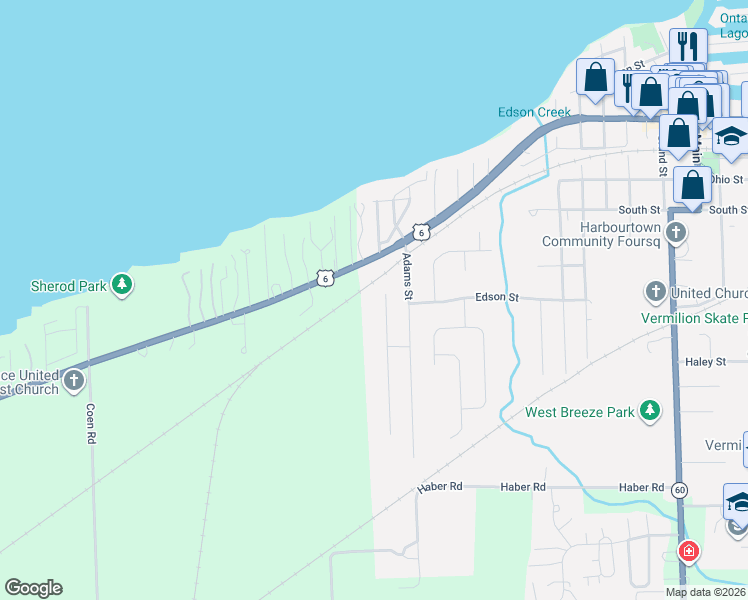 map of restaurants, bars, coffee shops, grocery stores, and more near 970 Jackson Street in Vermilion
