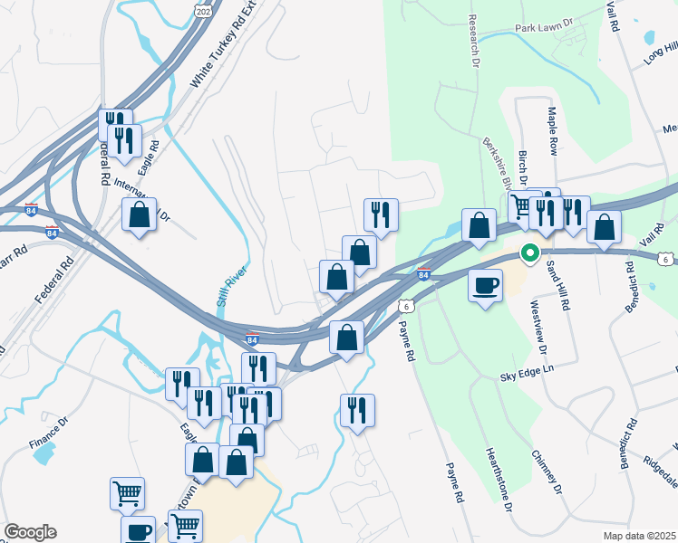 map of restaurants, bars, coffee shops, grocery stores, and more near 2A Claremont Terrace in Danbury