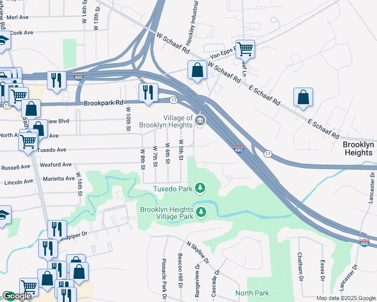 map of restaurants, bars, coffee shops, grocery stores, and more near 411 Tuxedo Avenue in Brooklyn Heights