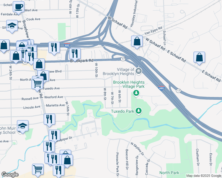 map of restaurants, bars, coffee shops, grocery stores, and more near 701 Tuxedo Avenue in Brooklyn Heights