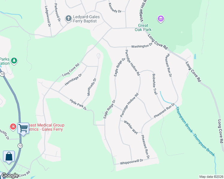 map of restaurants, bars, coffee shops, grocery stores, and more near 24 Eagle Ridge Drive in Ledyard