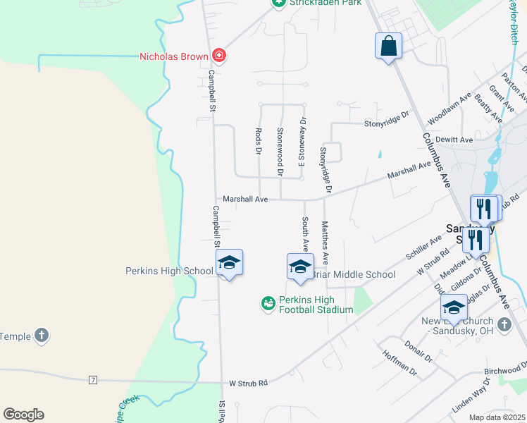 map of restaurants, bars, coffee shops, grocery stores, and more near 3700 South Avenue in Sandusky