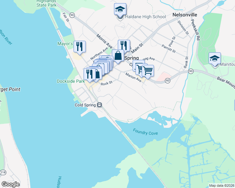 map of restaurants, bars, coffee shops, grocery stores, and more near 2 Constitution Drive in Cold Spring