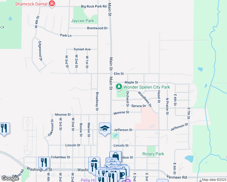 map of restaurants, bars, coffee shops, grocery stores, and more near 1336 Main Street in Pella