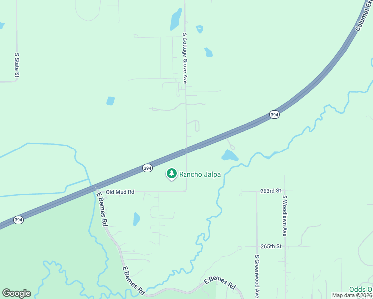 map of restaurants, bars, coffee shops, grocery stores, and more near Calumet Expy in Crete