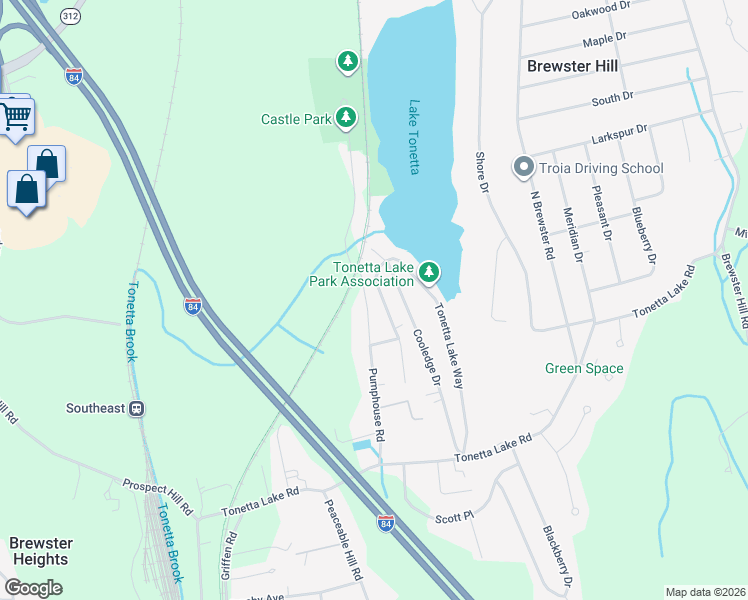 map of restaurants, bars, coffee shops, grocery stores, and more near 81 Fairview Road in Brewster
