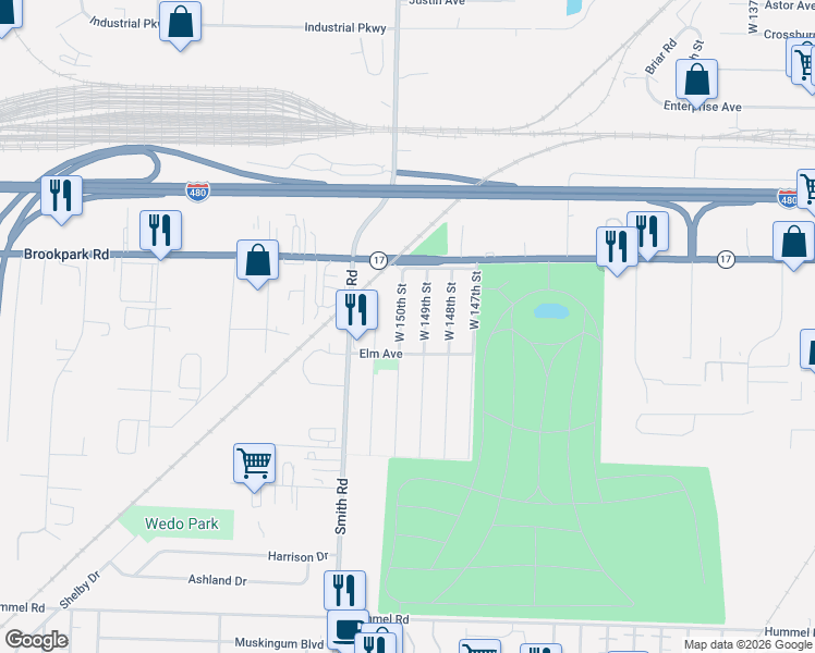 map of restaurants, bars, coffee shops, grocery stores, and more near 5139 W 150th St in Brook Park