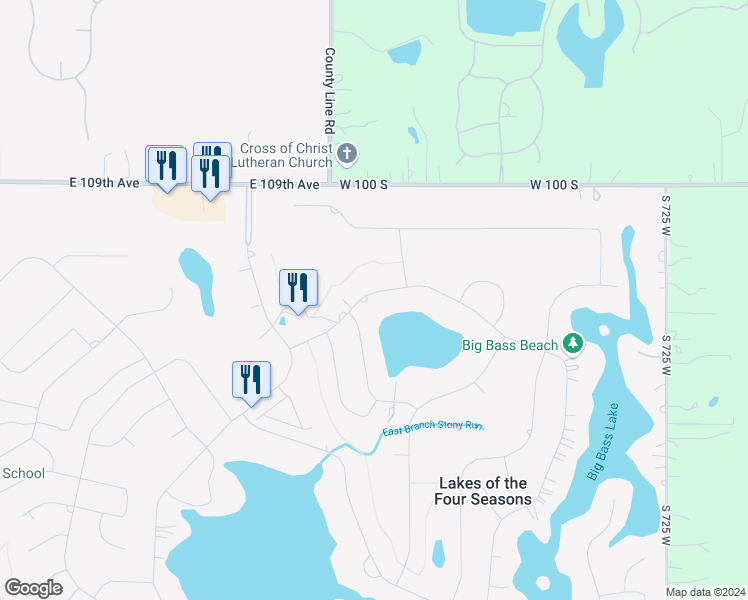 map of restaurants, bars, coffee shops, grocery stores, and more near 1140 Sunnyslope Drive in Crown Point