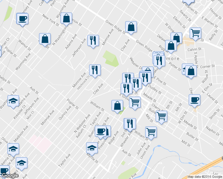 map of restaurants, bars, coffee shops, grocery stores, and more near 700 S Blakely St in Scranton