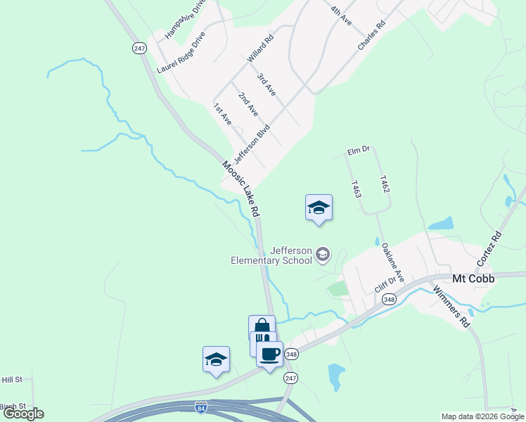 map of restaurants, bars, coffee shops, grocery stores, and more near 2050 Moosic Lakes Road in Lake Ariel