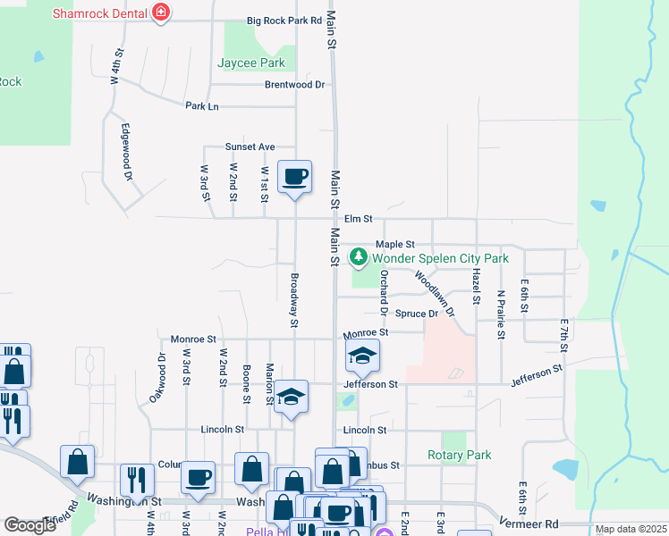 map of restaurants, bars, coffee shops, grocery stores, and more near 1336 Main Street in Pella