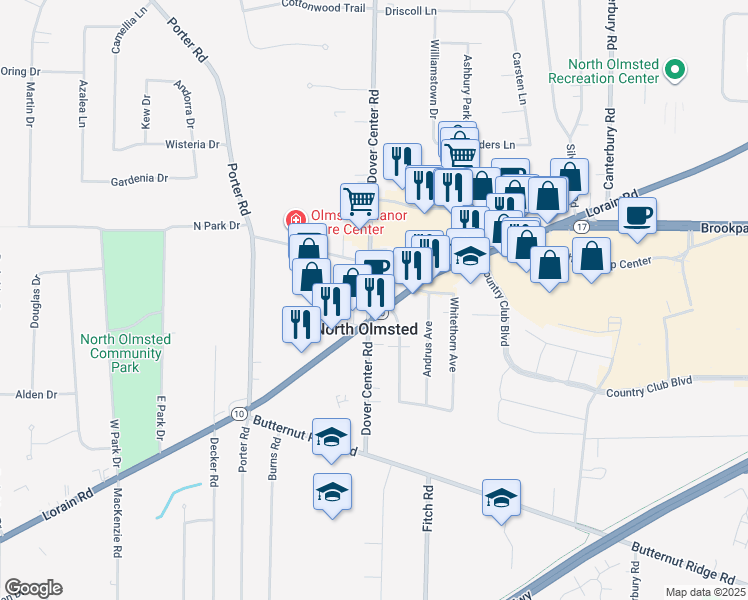 map of restaurants, bars, coffee shops, grocery stores, and more near 27178 Lorain Road in North Olmsted