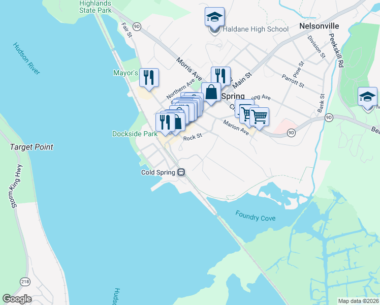 map of restaurants, bars, coffee shops, grocery stores, and more near 7 Forge Gate Drive in Cold Spring