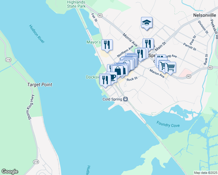 map of restaurants, bars, coffee shops, grocery stores, and more near 12 Main Street in Philipstown