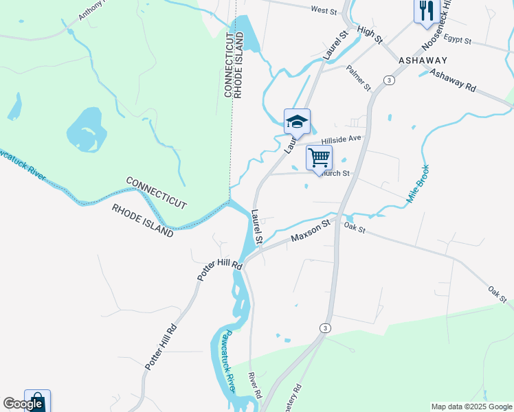 map of restaurants, bars, coffee shops, grocery stores, and more near 71 Laurel Street in Hopkinton