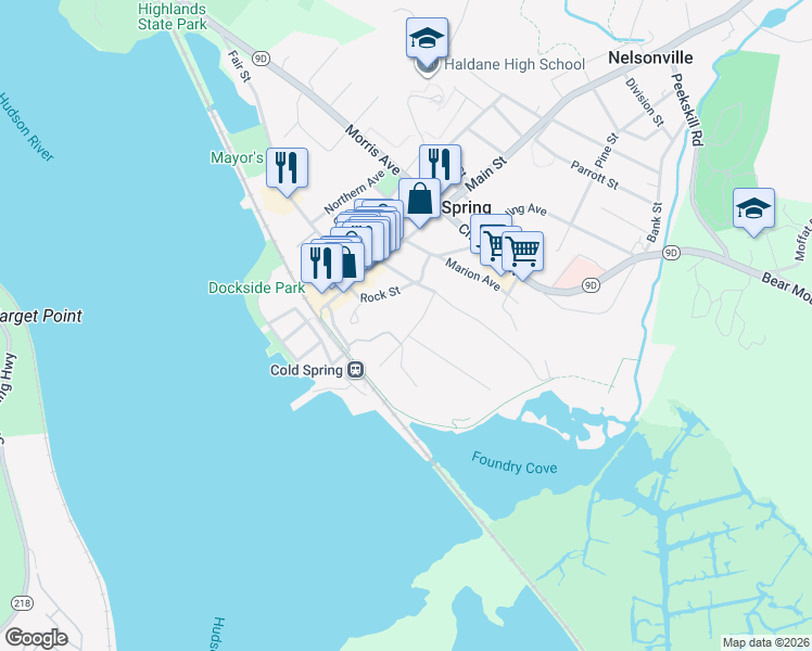 map of restaurants, bars, coffee shops, grocery stores, and more near 2 Constitution Drive in Cold Spring