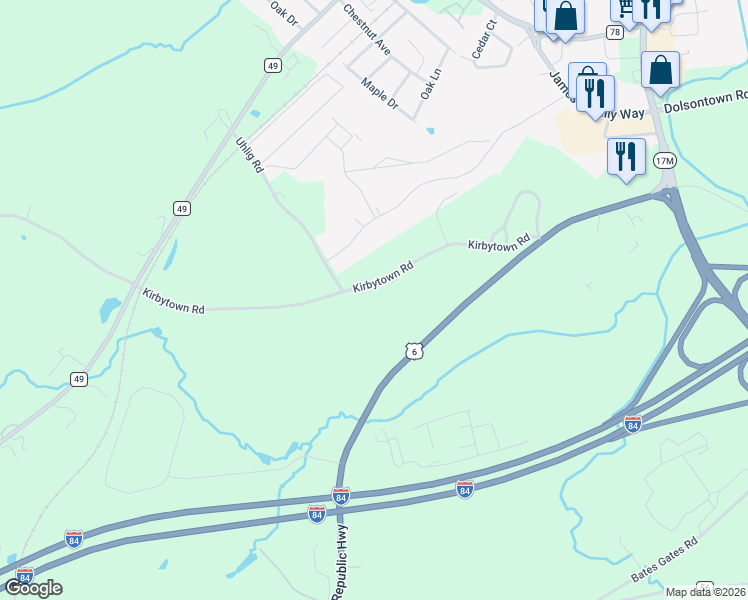 map of restaurants, bars, coffee shops, grocery stores, and more near 89 Kirbytown Road in Middletown