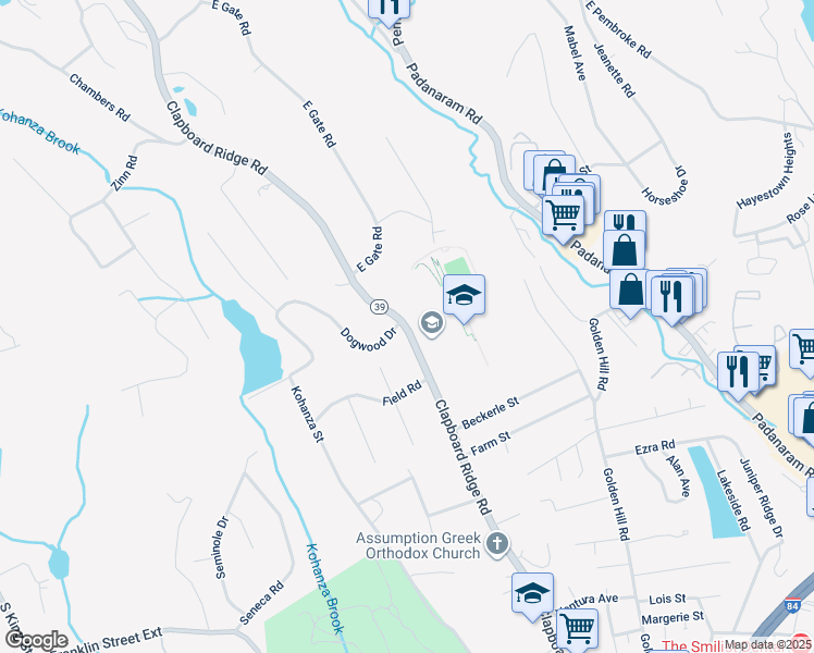 map of restaurants, bars, coffee shops, grocery stores, and more near 43 Connecticut 39 in Danbury
