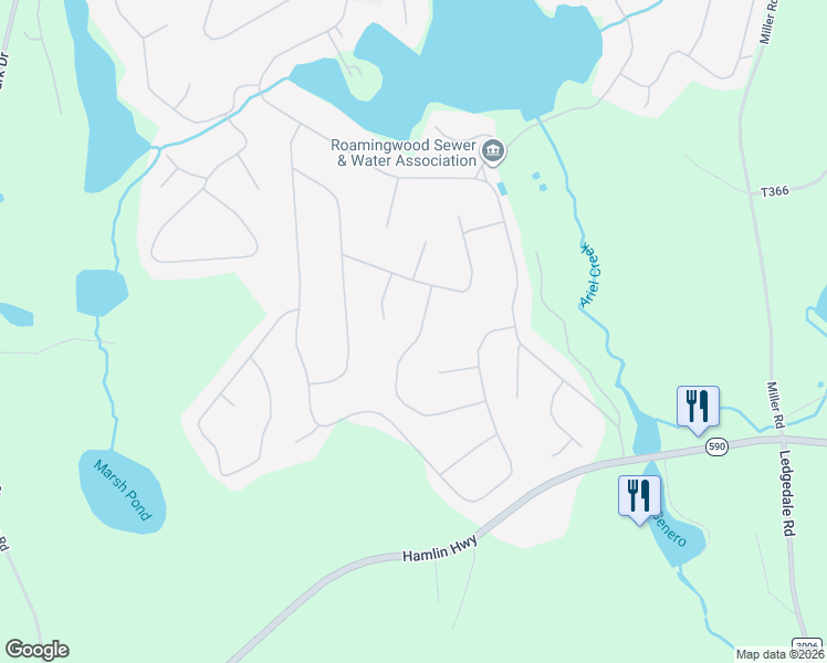 map of restaurants, bars, coffee shops, grocery stores, and more near 383 Underwood Lane in Hamlin