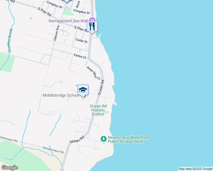 map of restaurants, bars, coffee shops, grocery stores, and more near 300 Ocean Road in Narragansett
