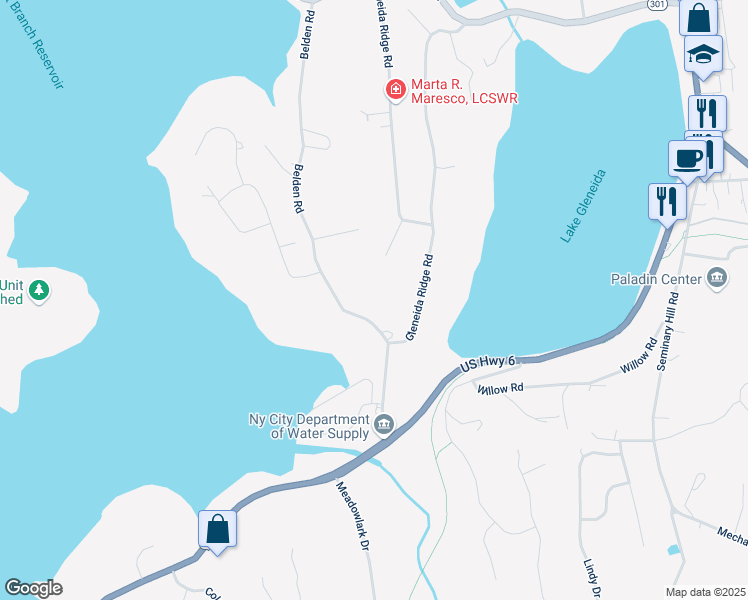 map of restaurants, bars, coffee shops, grocery stores, and more near 16 Belden Road in Carmel Hamlet