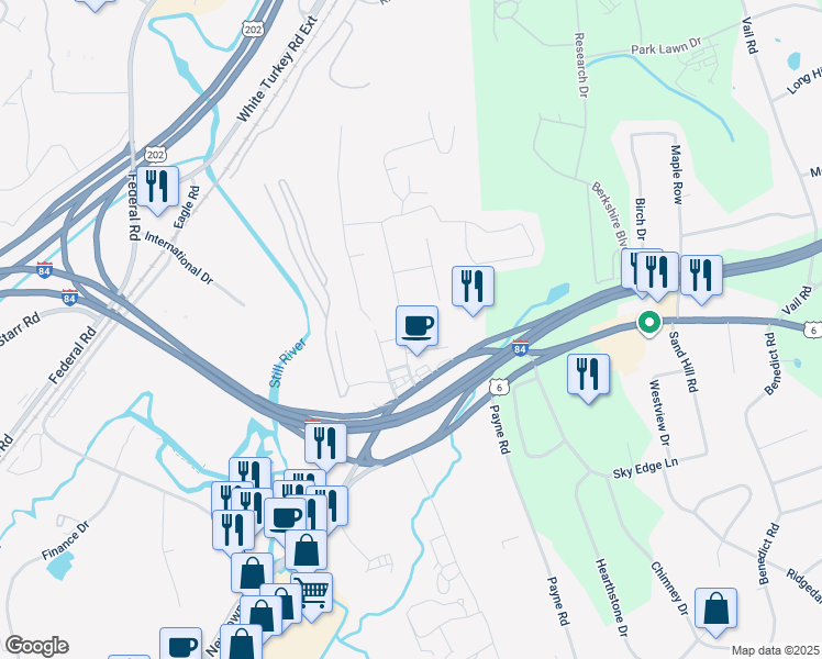 map of restaurants, bars, coffee shops, grocery stores, and more near 2A Claremont Terrace in Danbury