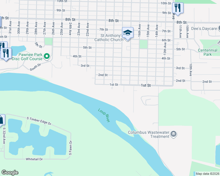 map of restaurants, bars, coffee shops, grocery stores, and more near 1905 1st Street in Columbus