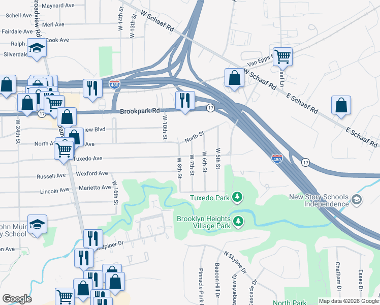 map of restaurants, bars, coffee shops, grocery stores, and more near 702 Tuxedo Avenue in Brooklyn Heights