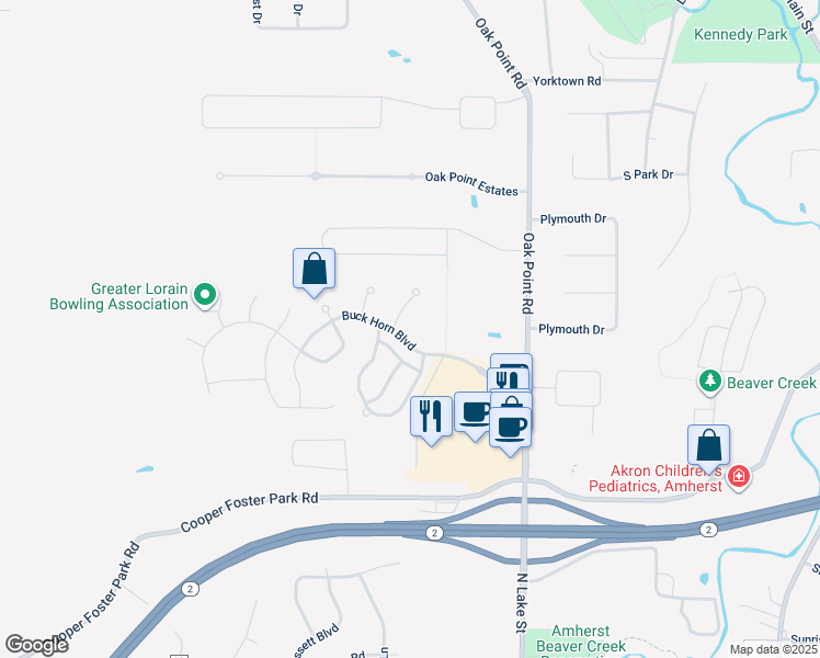 map of restaurants, bars, coffee shops, grocery stores, and more near 6520 Buck Horn Blvd in Lorain