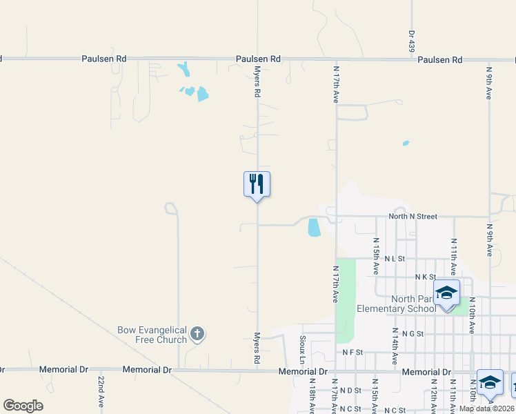 map of restaurants, bars, coffee shops, grocery stores, and more near Myers Road in Broken Bow