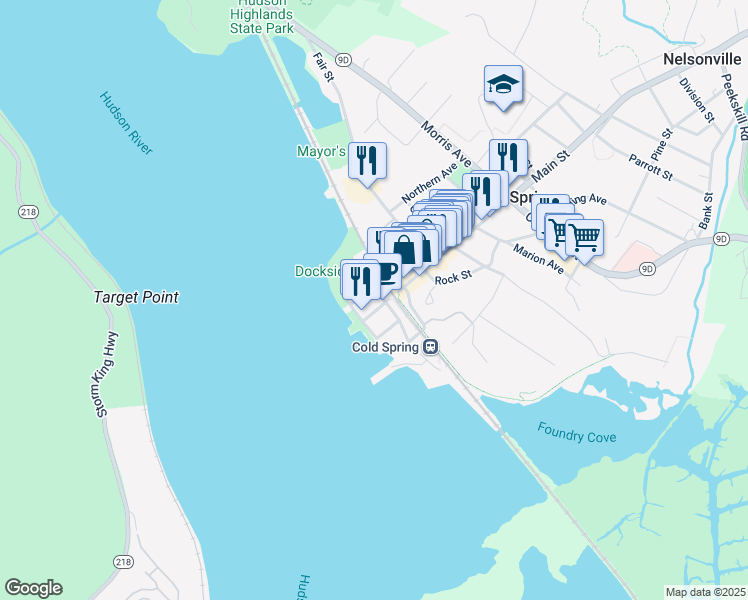 map of restaurants, bars, coffee shops, grocery stores, and more near 12 Main Street in Philipstown