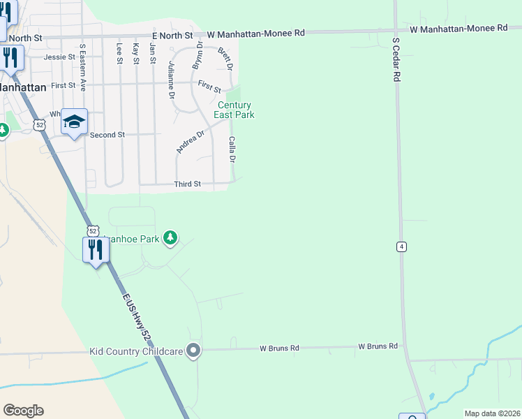 map of restaurants, bars, coffee shops, grocery stores, and more near 318 Calla Drive in Manhattan