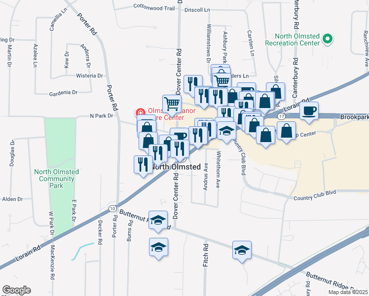 map of restaurants, bars, coffee shops, grocery stores, and more near 27100 Lorain Rd in North Olmsted
