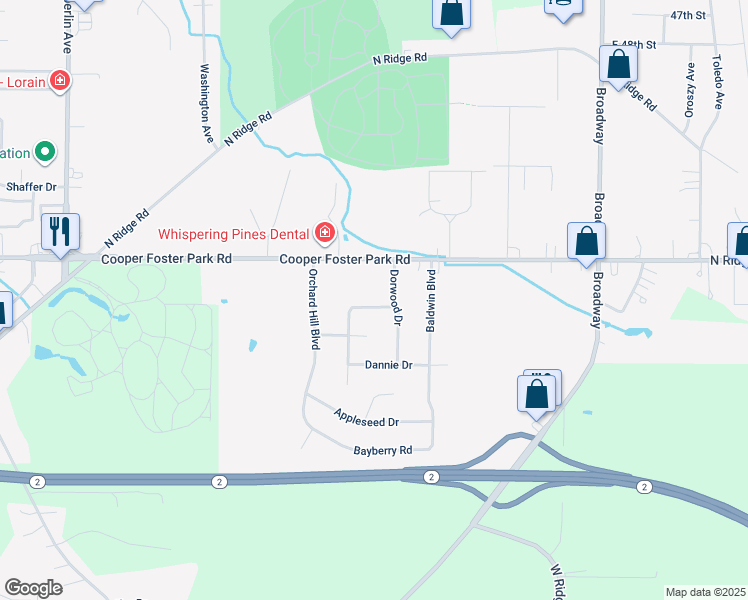 map of restaurants, bars, coffee shops, grocery stores, and more near 634 Sherrie Drive in Lorain
