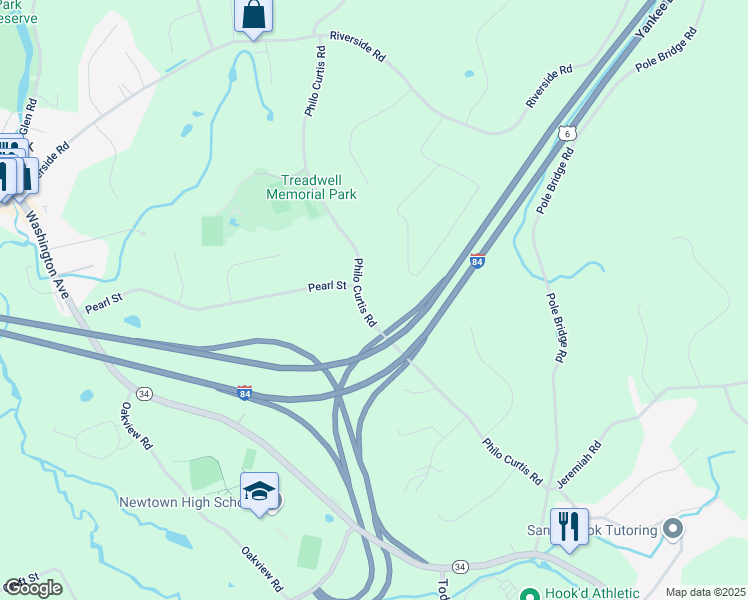 map of restaurants, bars, coffee shops, grocery stores, and more near 18B Philo Curtis Road in Newtown