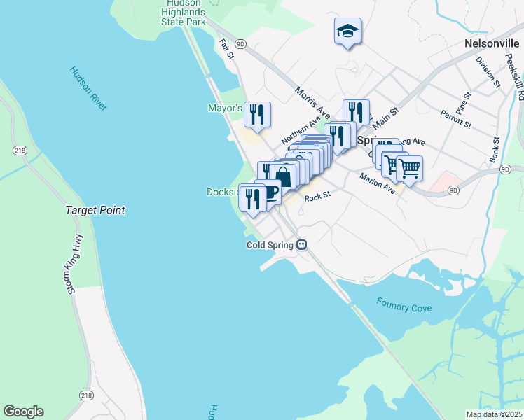 map of restaurants, bars, coffee shops, grocery stores, and more near 12 Main Street in Philipstown