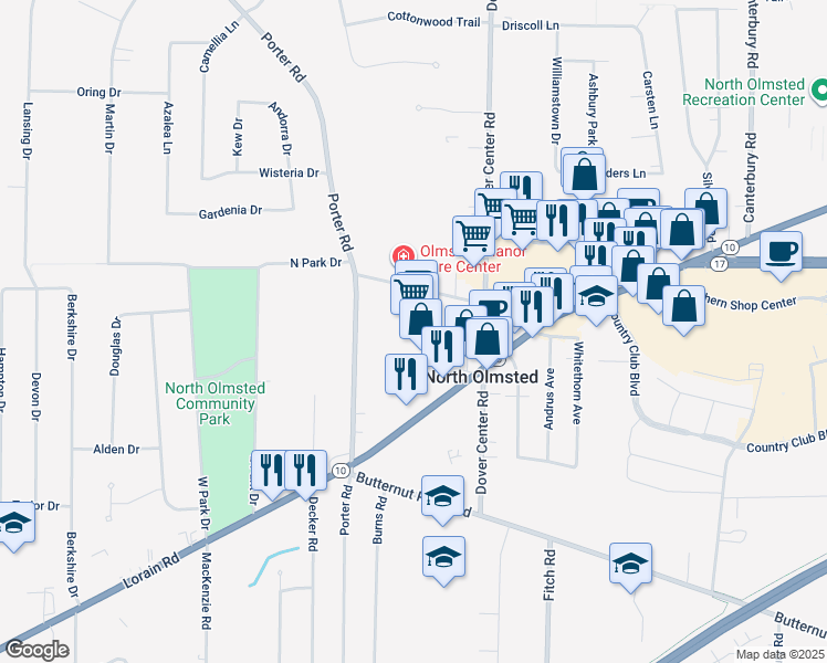 map of restaurants, bars, coffee shops, grocery stores, and more near 27264 Lorain Road in North Olmsted