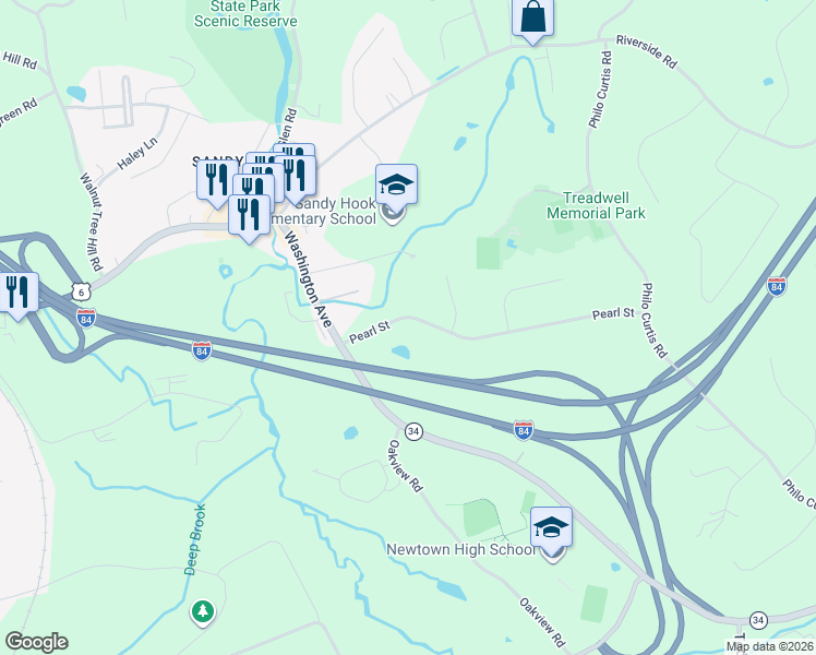 map of restaurants, bars, coffee shops, grocery stores, and more near 8 Pearl Street in Newtown