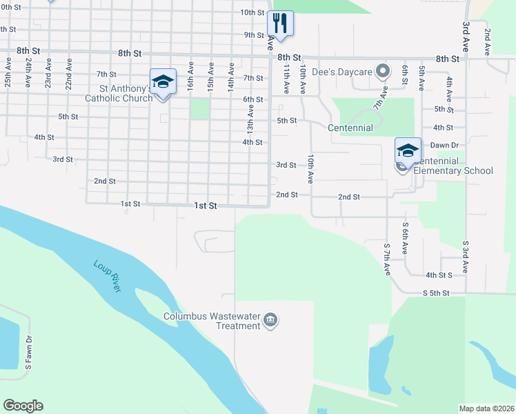 map of restaurants, bars, coffee shops, grocery stores, and more near 1201-1299 1st St in Columbus