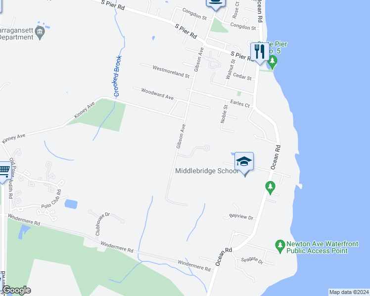 map of restaurants, bars, coffee shops, grocery stores, and more near 144 Gibson Avenue in Narragansett